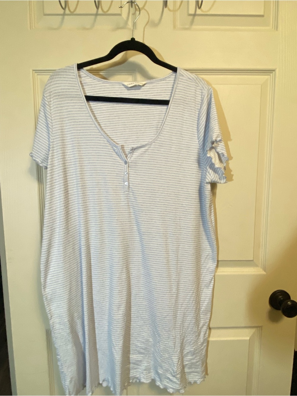 Laura Ashley Light Blue & White Striped Short Sleeve Nightshirt